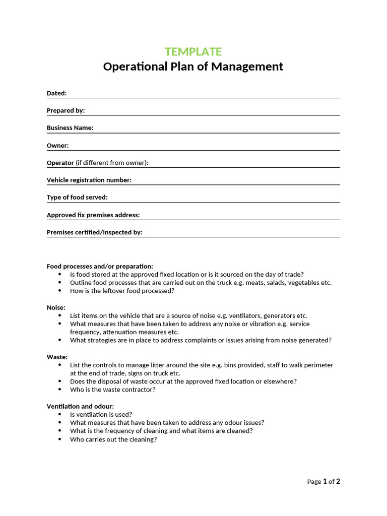 Operational Plan of Management TEMPLATE | PDF