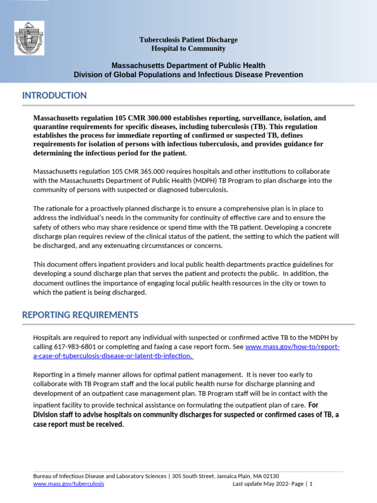 TB Discharge Hospital To Community-2022 | PDF | Tuberculosis | Patient
