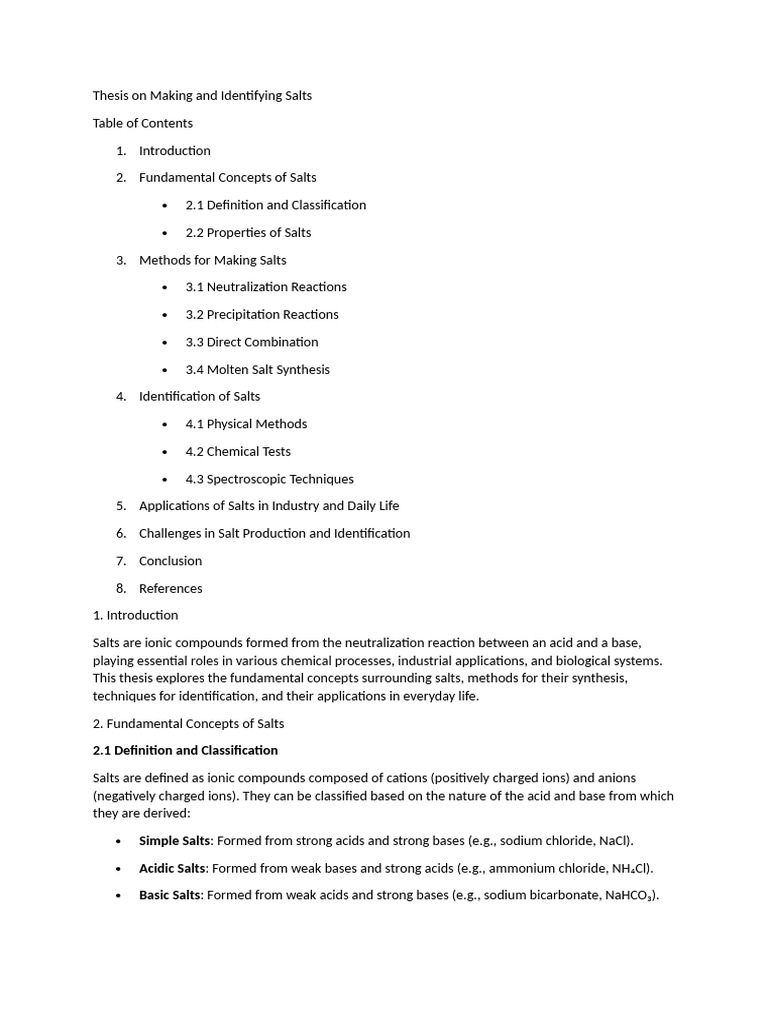 Salts: Synthesis and Identification Methods | PDF | Salt (Chemistry ...