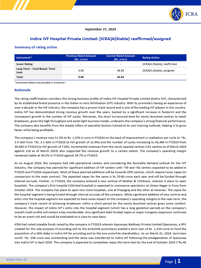 Indira IVF Financial Performance Overview | PDF | In Vitro ...