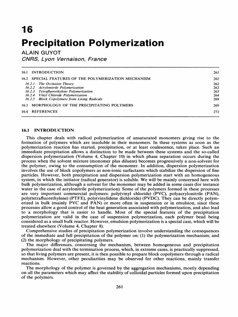 Precipitation Polymerization Mechanisms | PDF | Polymerization | Polymers