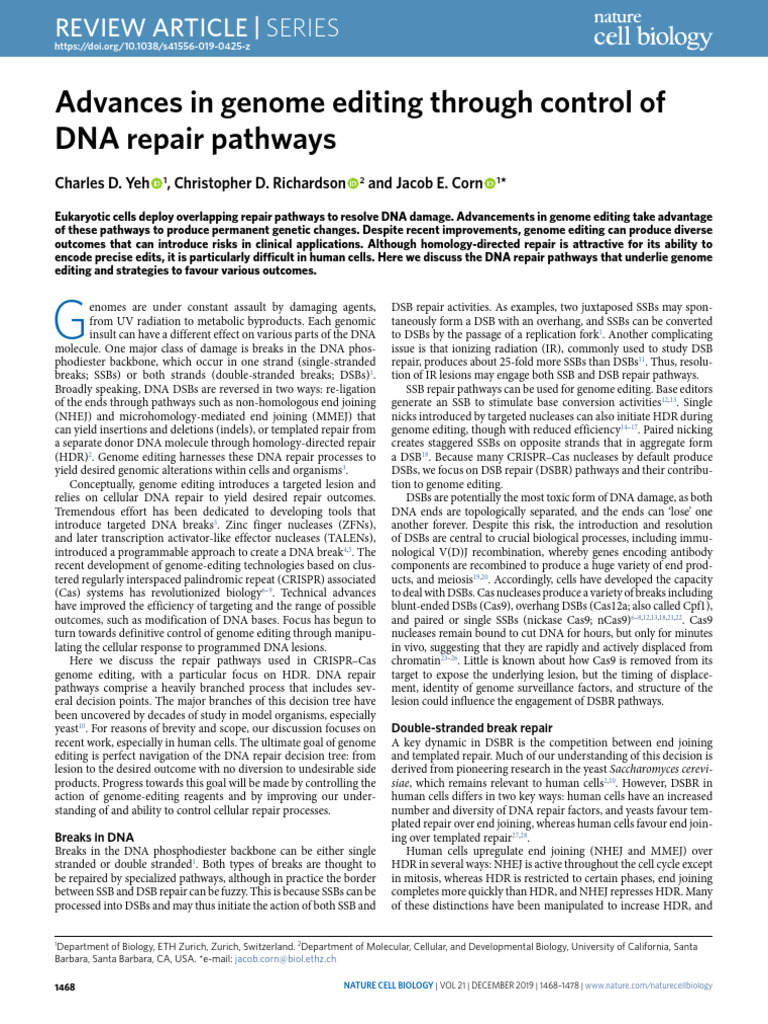 Advances in Genome Editing Through Control of DNA Repair Pathways | PDF ...