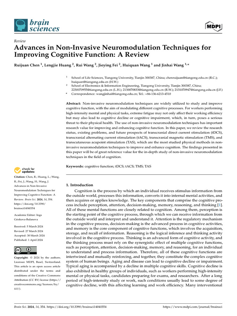 Advances in Non-Invasive Neuromodulation Techniques For Improving ...