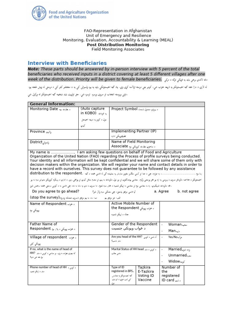 3 - Post Distribution Monitoring Pashto | PDF