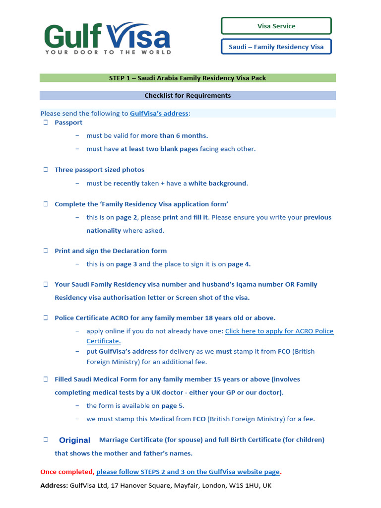 Saudi Arabia Family Residency Visa Pack | PDF | Travel Visa | Serology