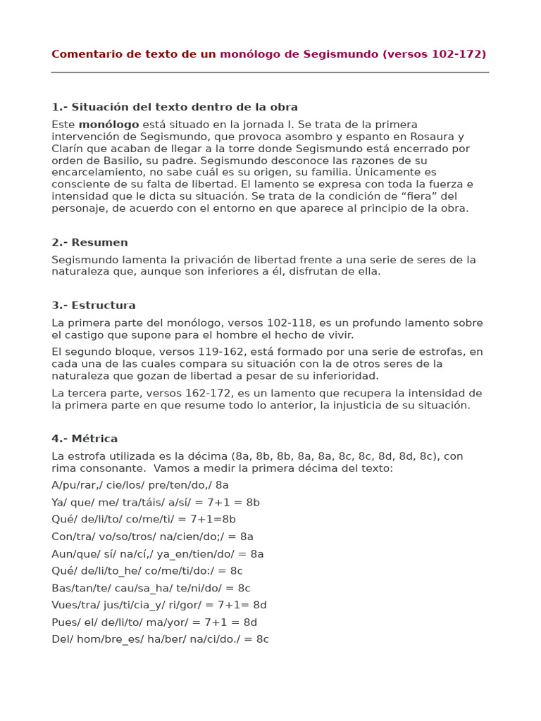 Monólogo de Segismundo: Lamento y Libertad | PDF