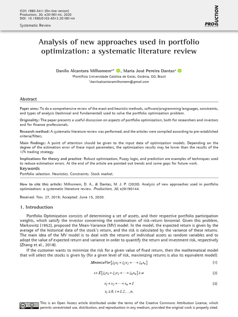 Analysis of New Approaches Used in Portfolio | PDF | Mathematical ...