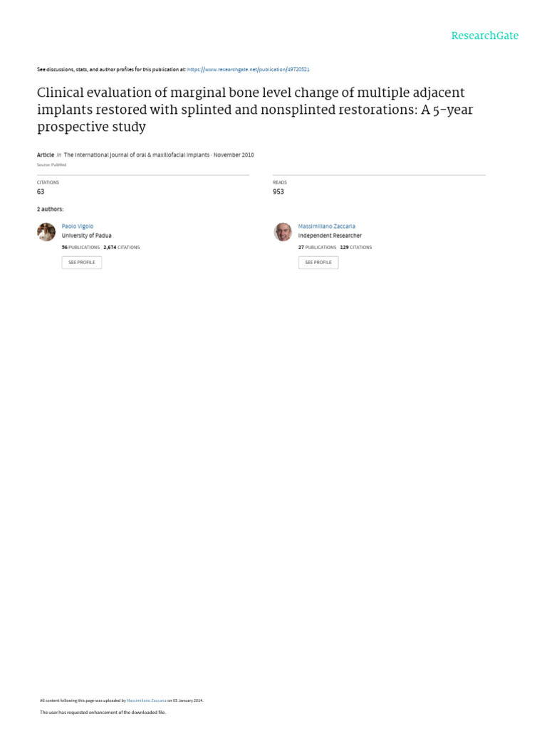 Clinical Evaluation of Marginal Bone Loss | PDF | Dental Implant ...
