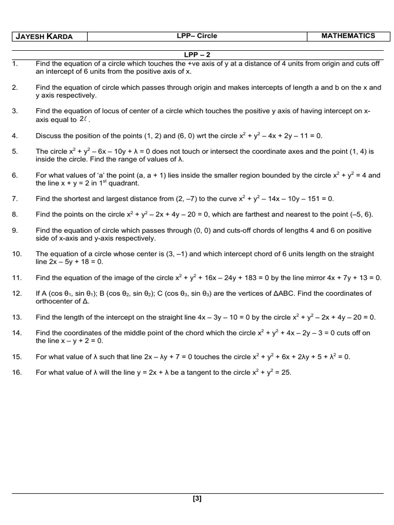 LPP-2 CIRCLES | PDF | Circle | Cartesian Coordinate System