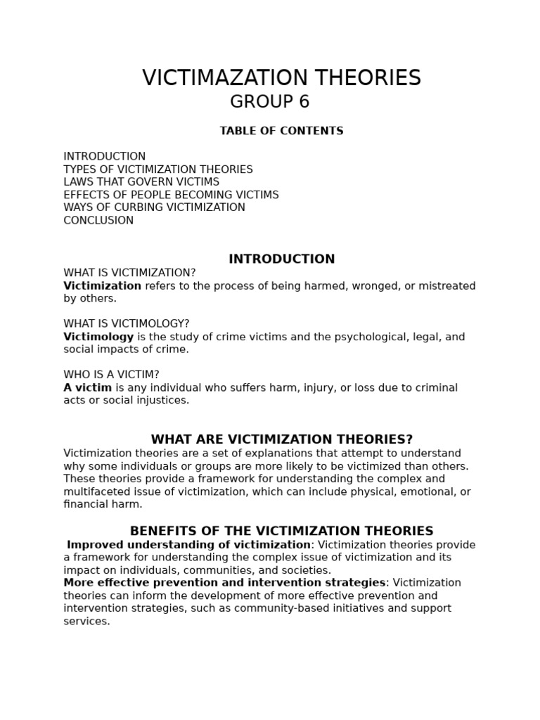Victimazation Theories | PDF | Victimology | Victimisation