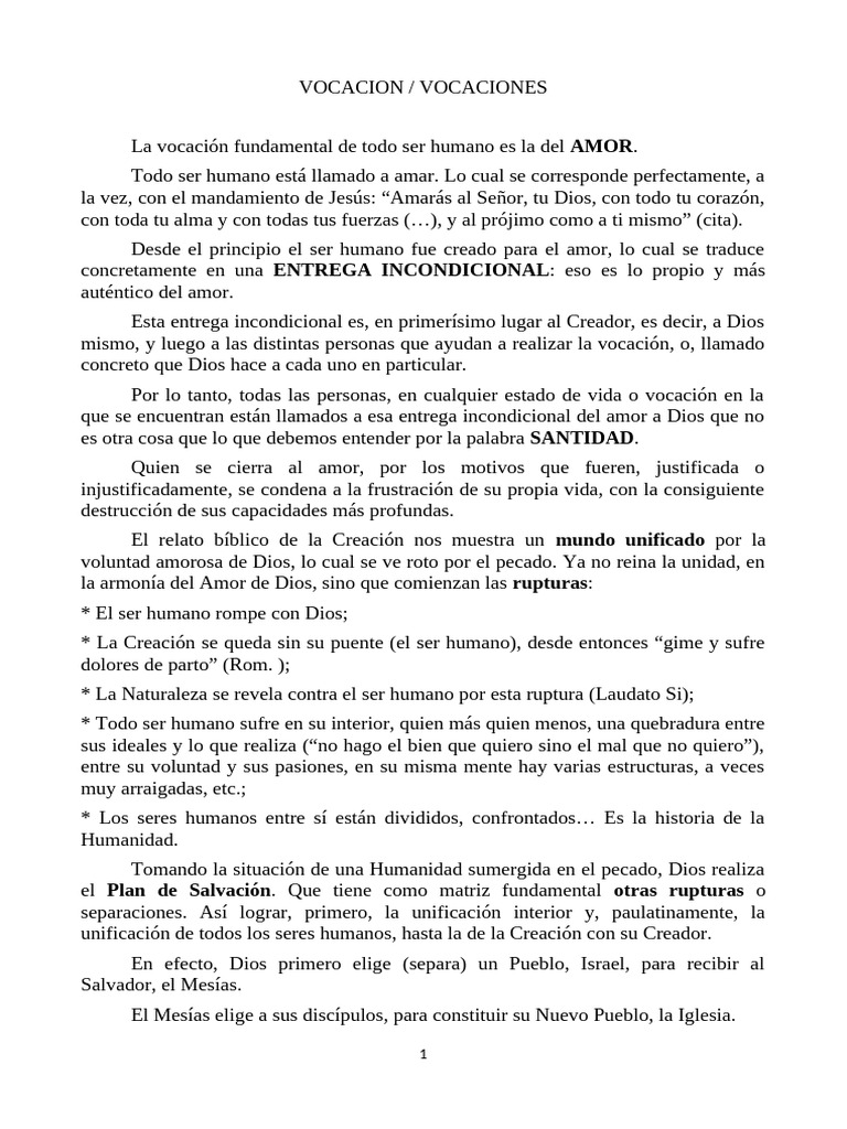 Vocación y Amor: Llamado a la Santidad | PDF | Amor | Dios
