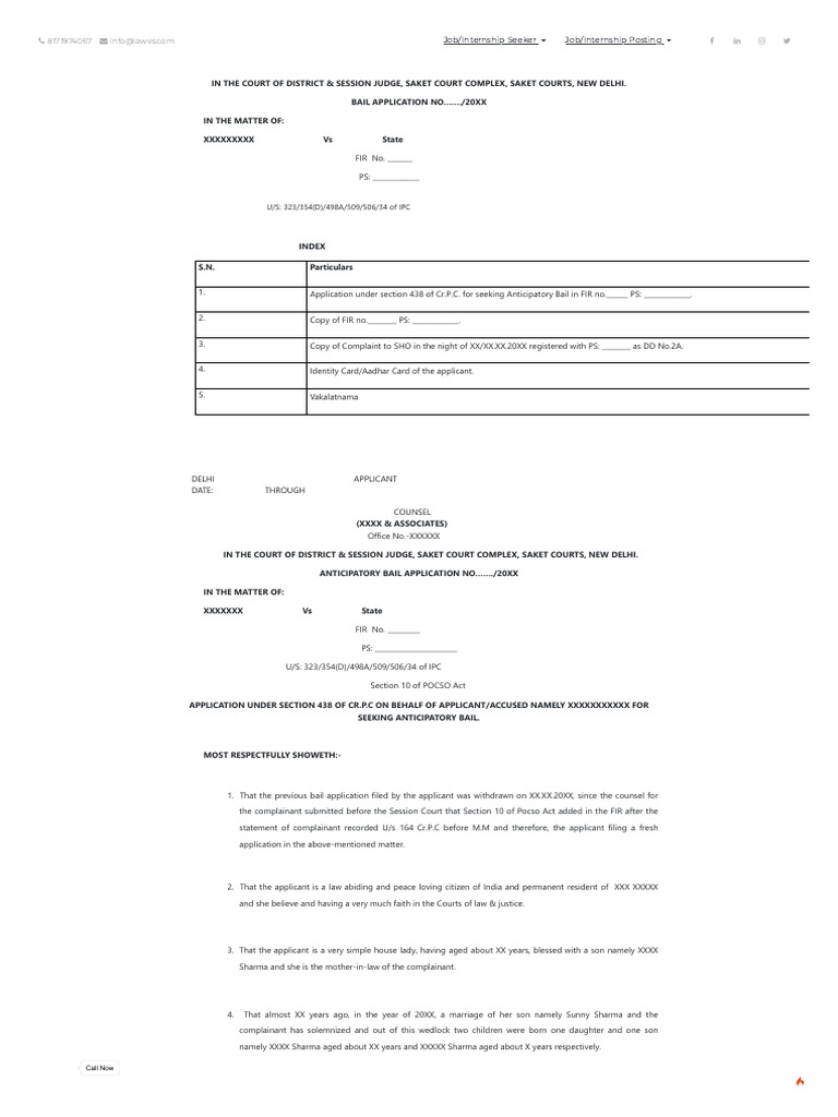 Anticipatory Bail Application Guide | PDF | Bail | Justice