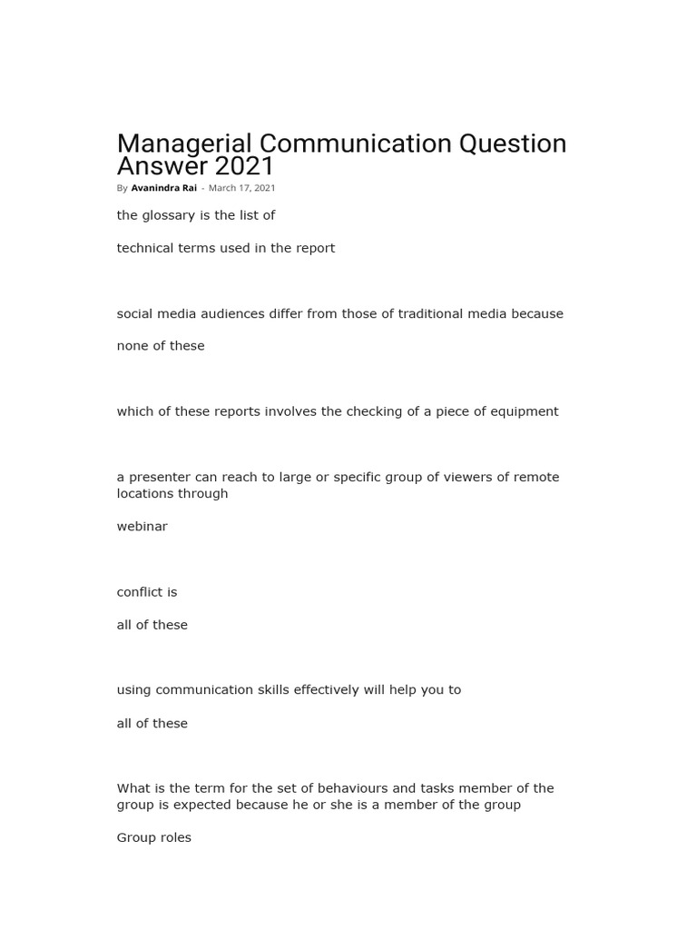 Managerial Communication Question Answer MBA First Semester | PDF ...