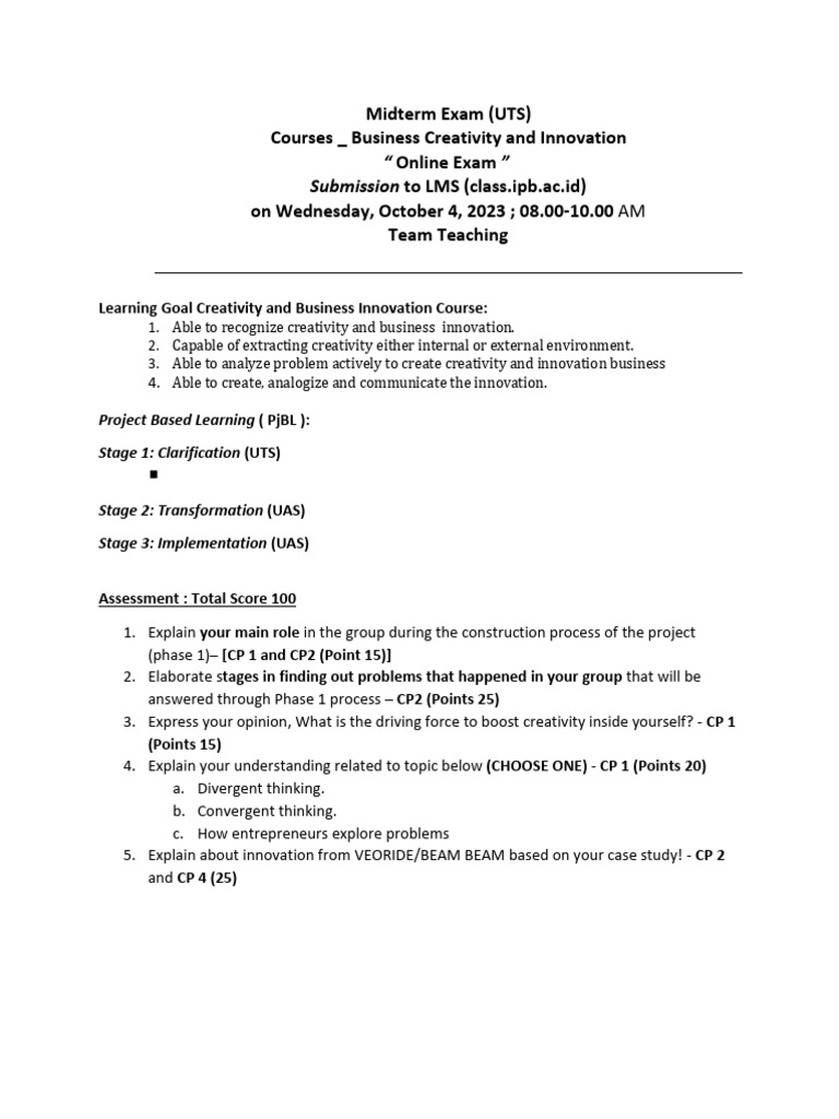 Business Creativity Midterm Exam | PDF