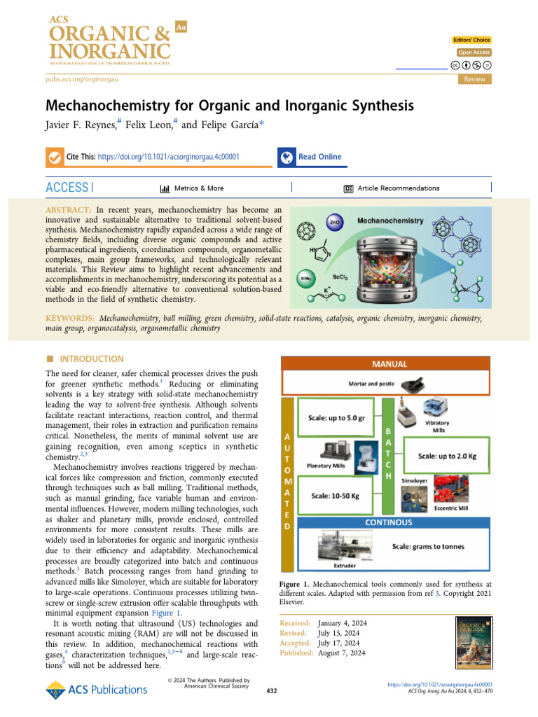 Mechanochemistry For Organic and Inorganic Synthesis | PDF | Organic ...