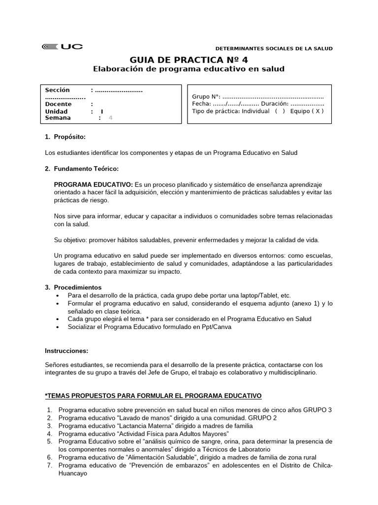Guia de Practica 4 - Elab Programa Educativo en Salud | PDF