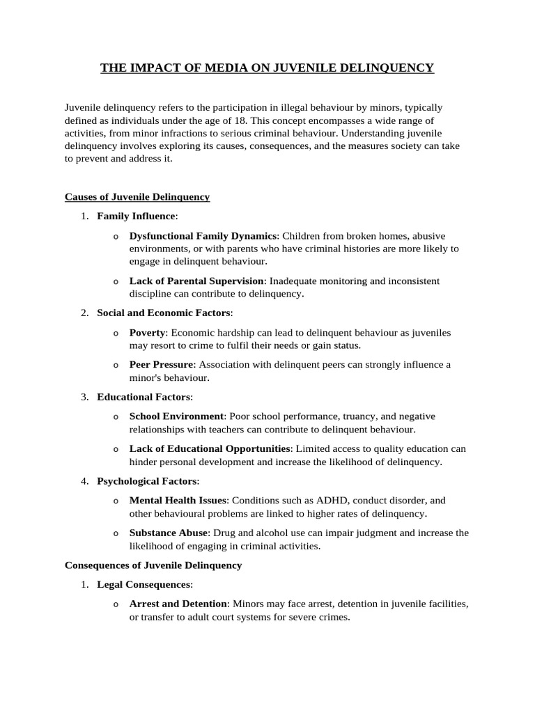 Media's Role in Juvenile Delinquency | PDF | Juvenile Delinquency ...