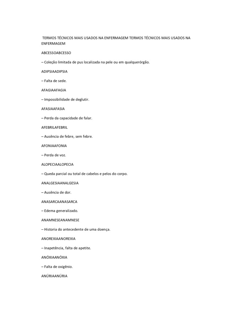 Termos Técnicos Mais Usados Na Enfermagem Termos Técnicos Mais Usados Na Enfermagem PDF