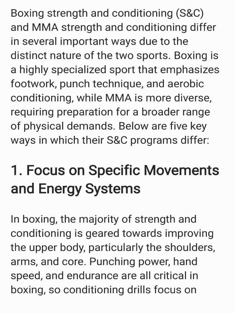 Mma Vs Boxing Strength and Conditioning PDF