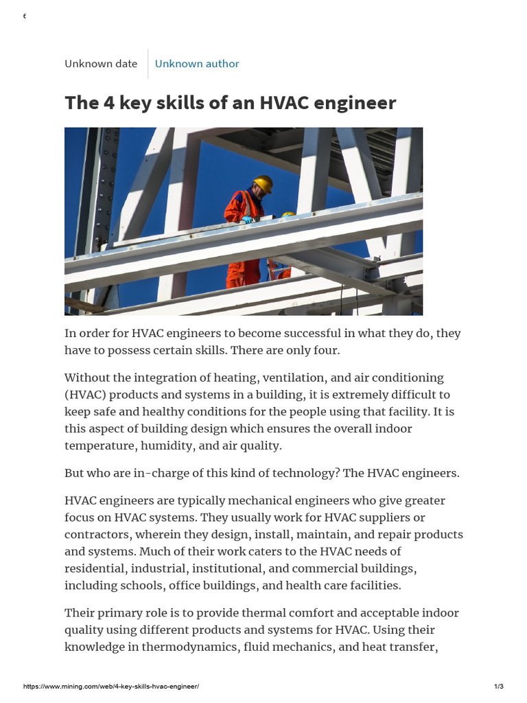 The 4 Key Skills of An HVAC Engineer | PDF | Engineering Thermodynamics ...