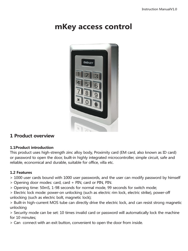 mKey Access Control Manual V1.0 | PDF | Screw | Access Control