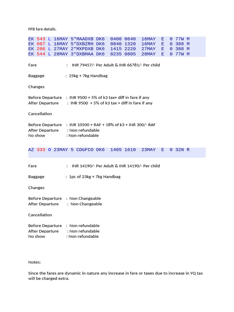 Travel Fare Details for May 2023 | PDF