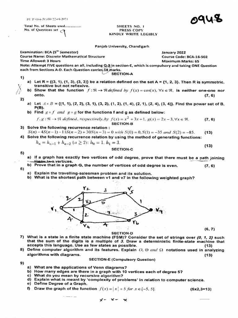 BCA 5th Sem - BCA-16-502 - Discrete Mathematical Structure - Feb 2022 | PDF