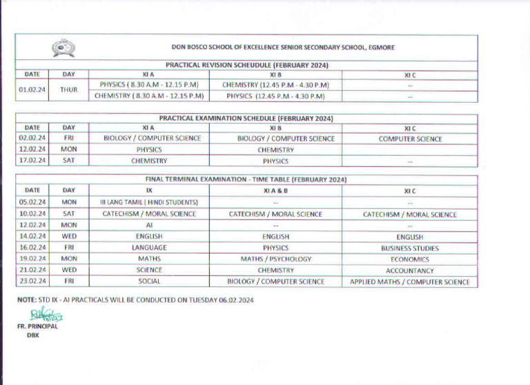 9 & 11 Final & Practical Examination Time Table | PDF