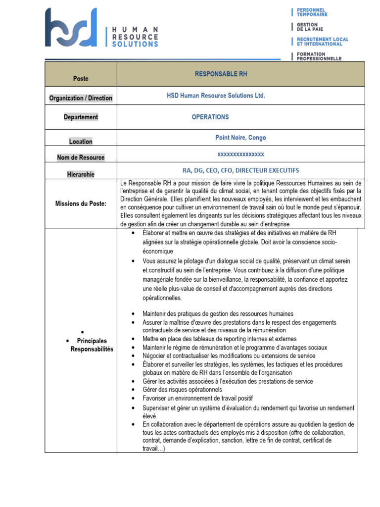 Fiche de Poste Responsable RH | PDF | Gestion des ressources humaines ...