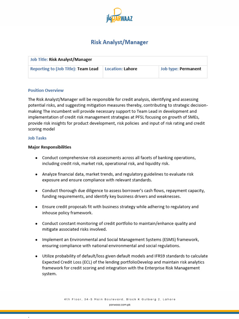 Risk Analyst/Manager Job Overview | PDF | Risk Management | Financial ...