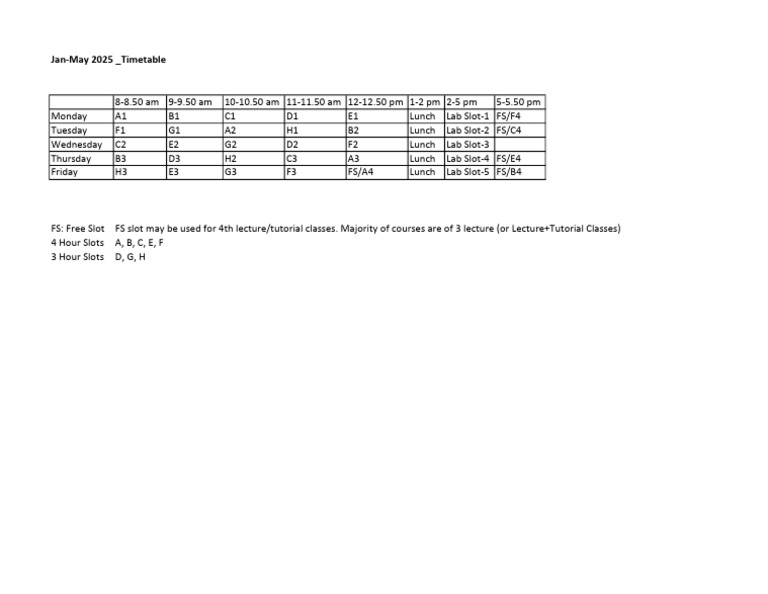 Jan-May 2025 Timetable | PDF