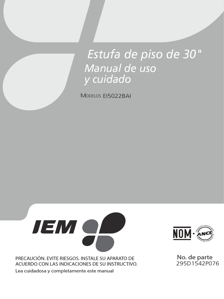 Manual Estufa IEM 30": Instalación y Uso | PDF | Estufa de cocina | Estufa