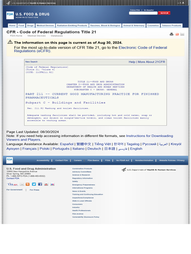 FDA CFR Title 21 Sec. 211.52 Regulations | PDF | Food And Drug ...