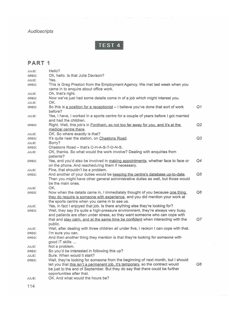 Test 4 - Listening - Script - Cam 18 | PDF