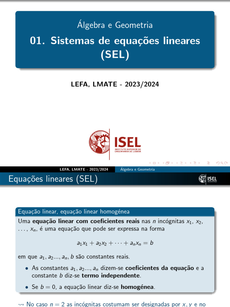 Equações Lineares e Sistemas SEL | PDF | Equações | Sistema de equações ...