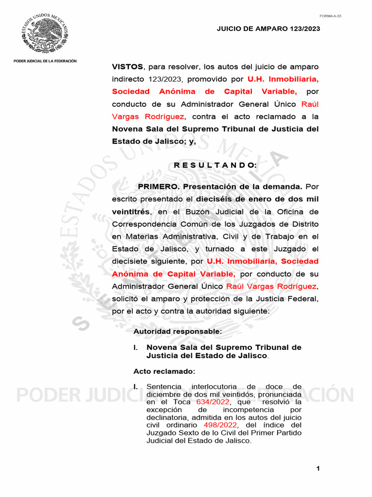 Amparo Indirecto 123/2023 Jalisco | PDF | Caso de ley | Sentencia (ley)