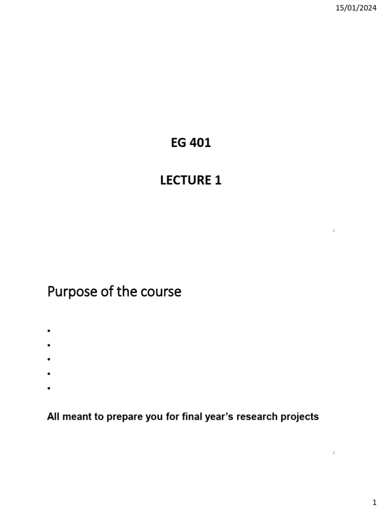 Eg401 Lecture 1 Pdf Methodology Quantitative Research
