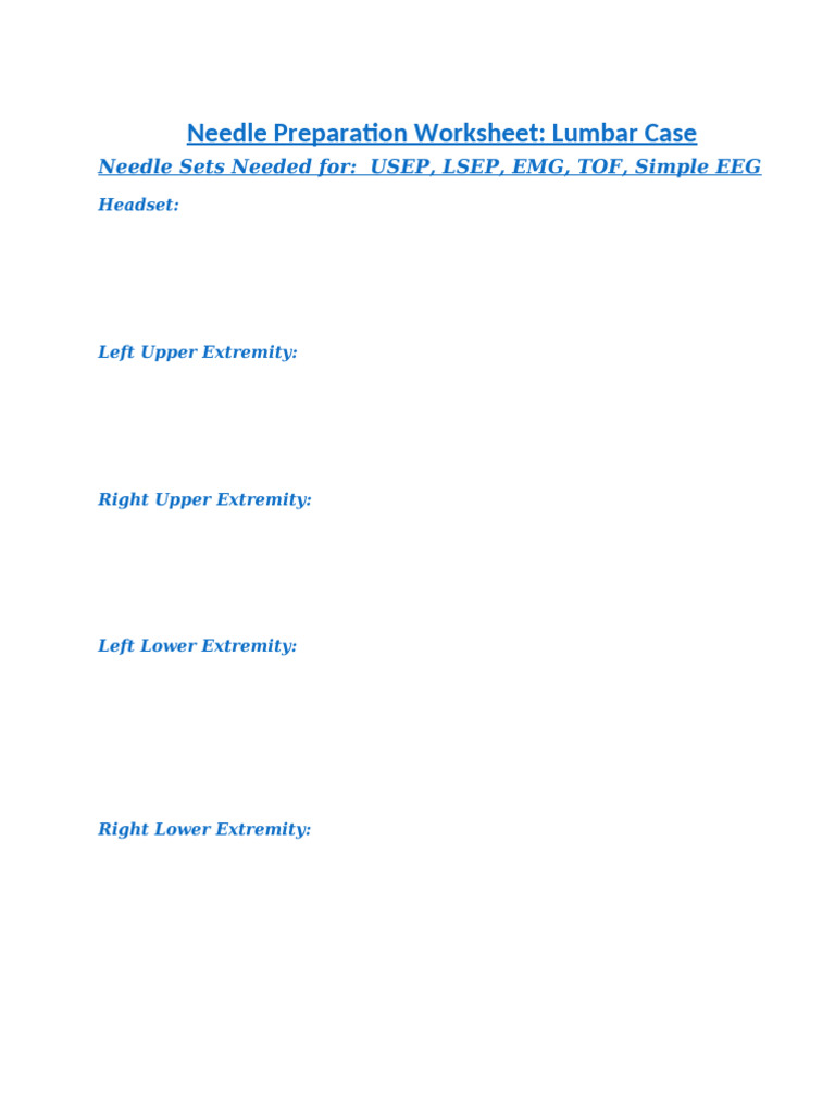 Needle Sets Worksheet | PDF | Electromyography | Neuroscience