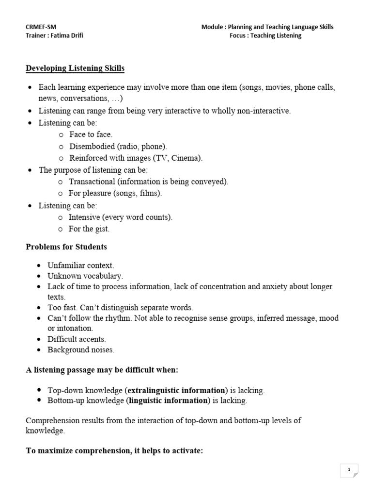Effective Strategies for Teaching Listening | PDF | Reading ...