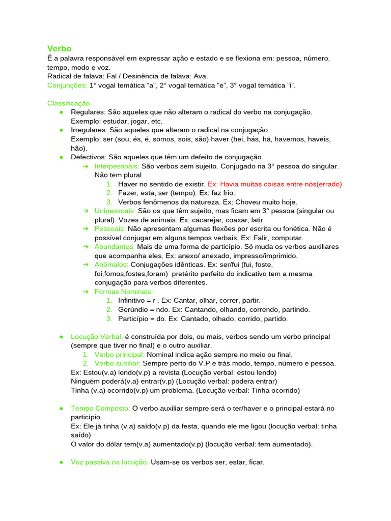 Tipos e Conjugação de Verbos em Português | PDF | Assunto (gramática ...