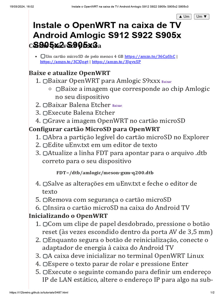 Instale o OpenWRT na caixa de TV Android Amlogic S912 S922 S905x S905x2 ...