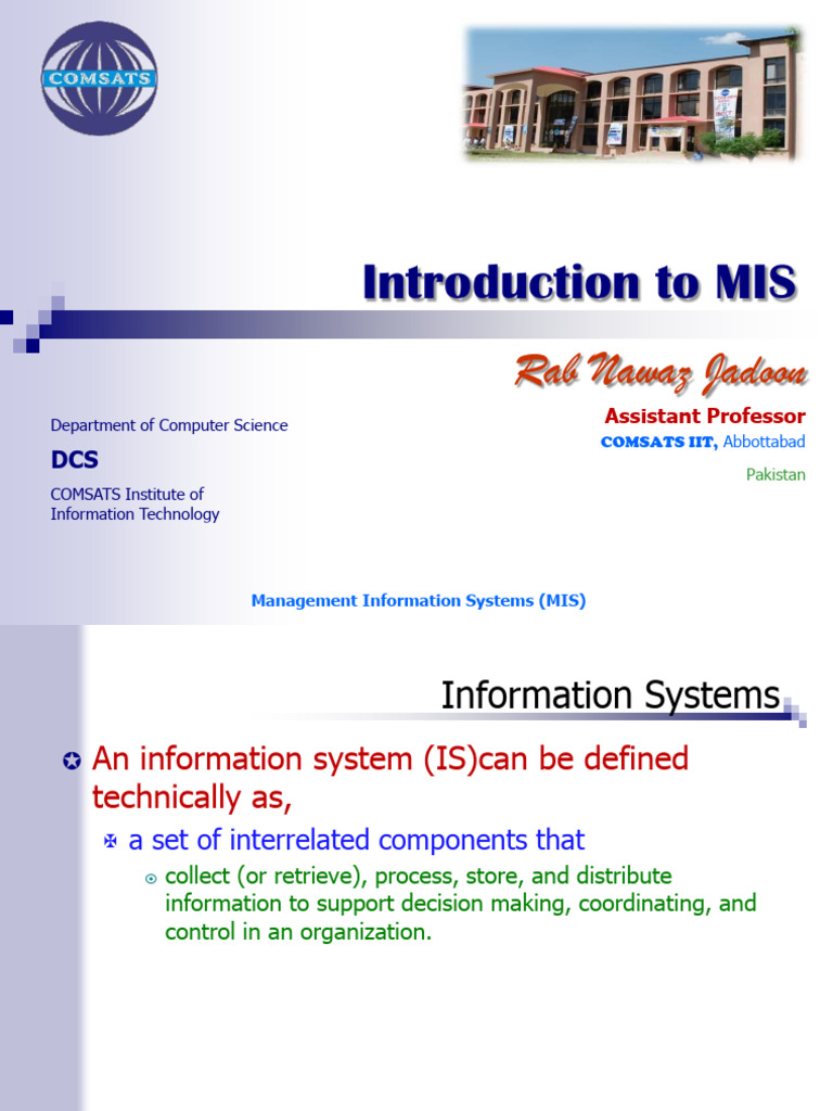 Lecture 2 Introduction To Mis by Rab Nawaz Jadoon | PDF | Information ...