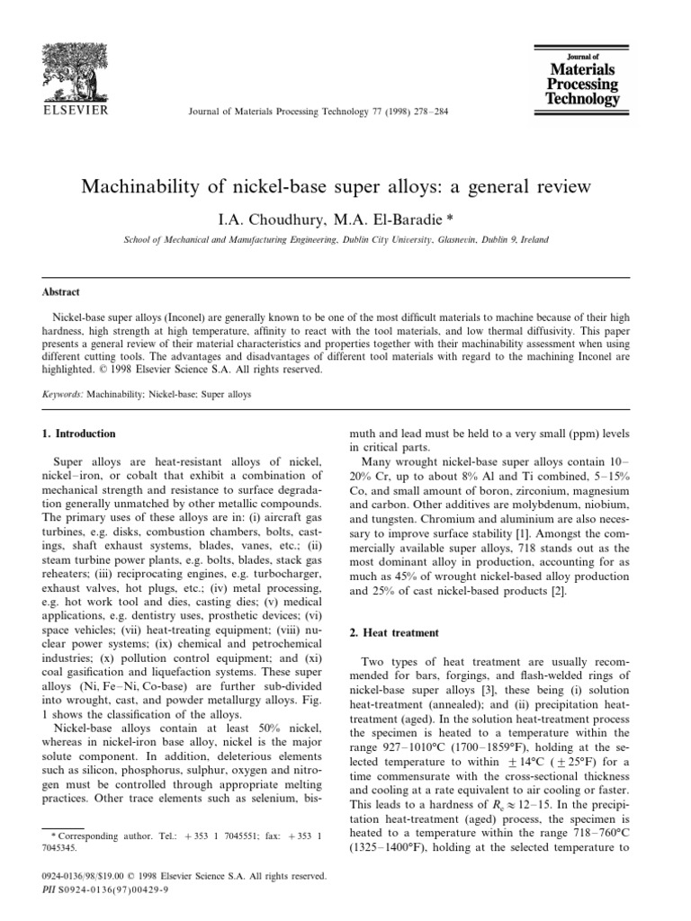 Machinability of Nickel-Base Super Alloys | PDF | Aluminium Oxide ...