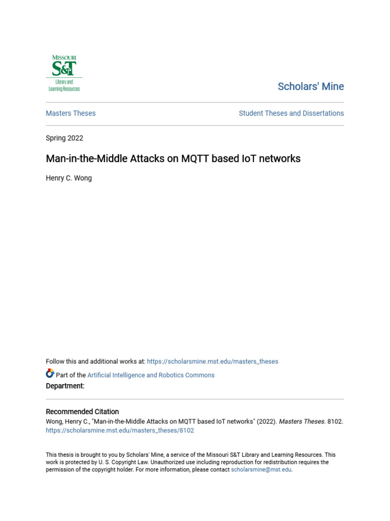 Man-in-the-Middle Attacks On MQTT Based IoT Networks | PDF | Transport ...