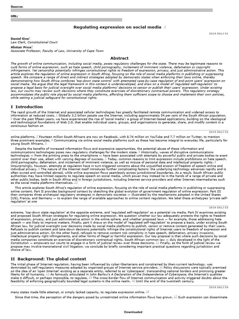 Regulating expression on social media | PDF | Privacy | Social Media
