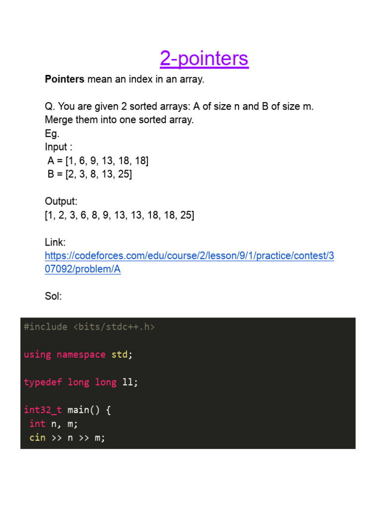 Merge Sorted Arrays with Pointers | PDF | Computer Programming ...