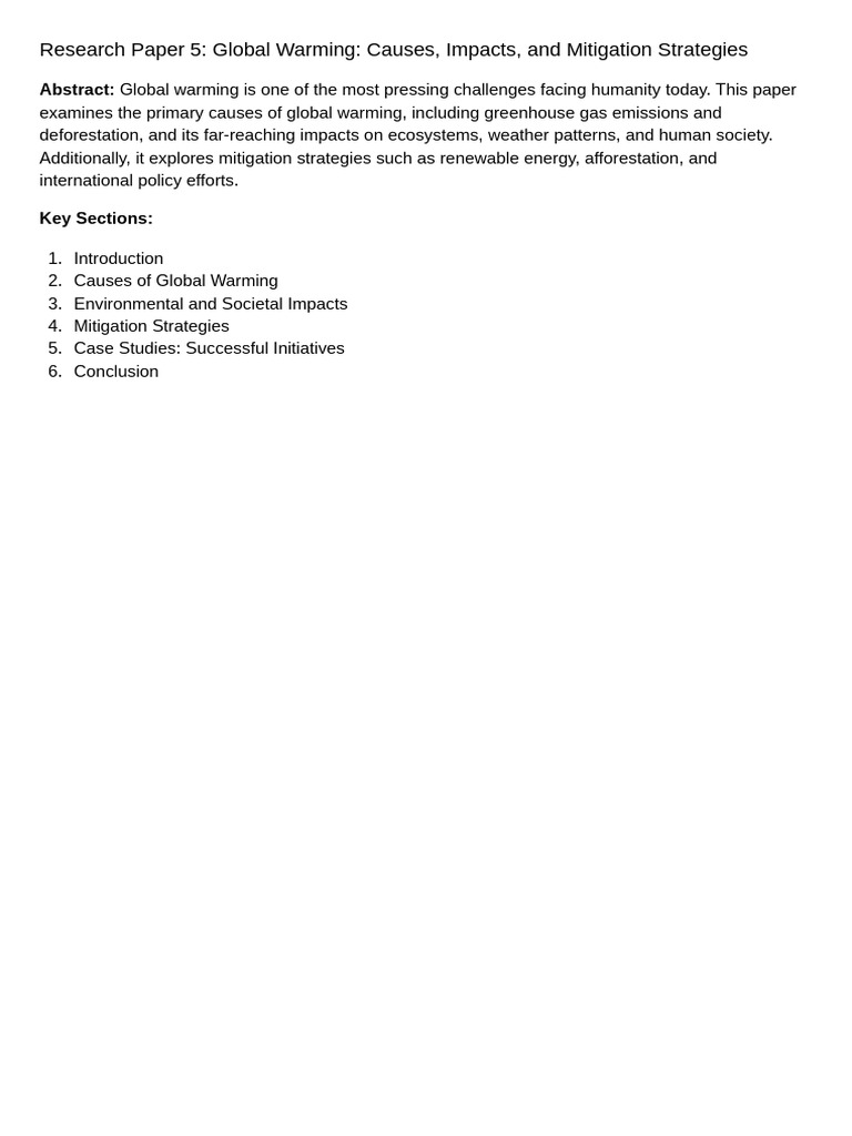 Research Paper 5 Global Warming Causes, Impacts, and Mitigation ...