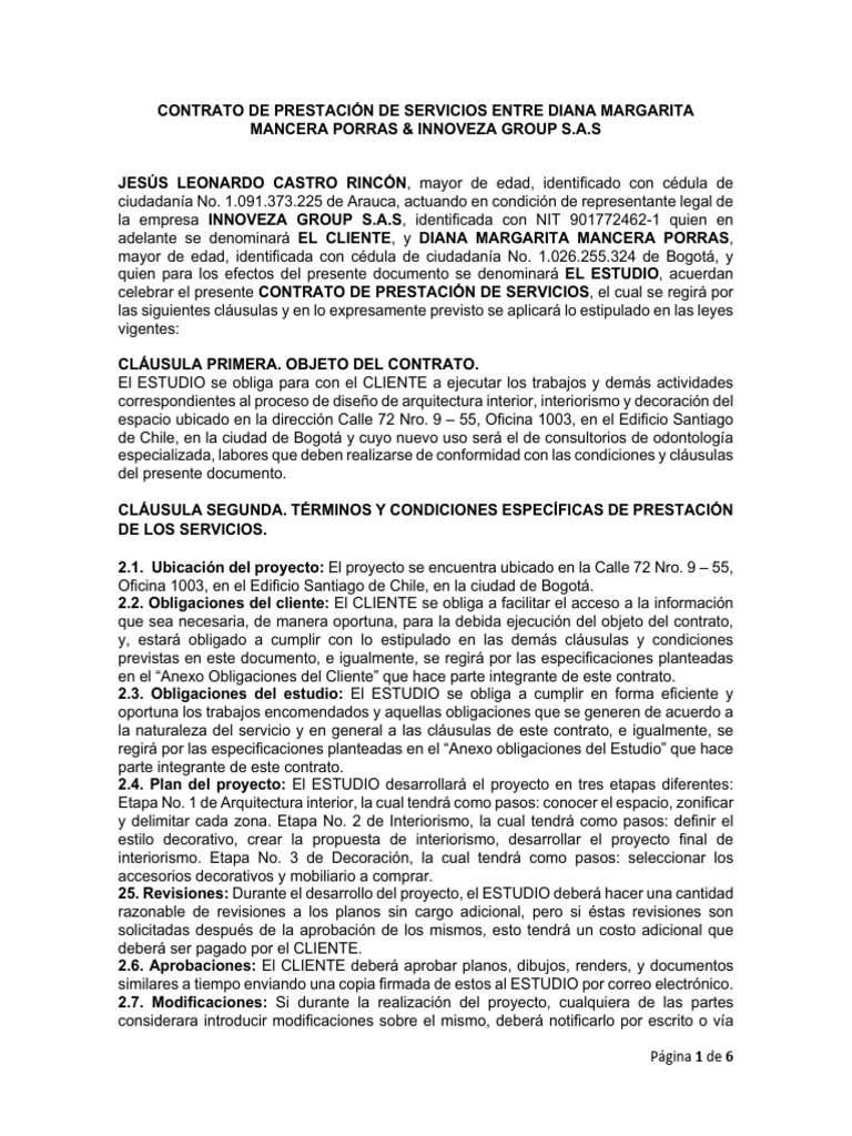 Contrato de Servicios de Diseño Interior | PDF | Diseño de interiores ...