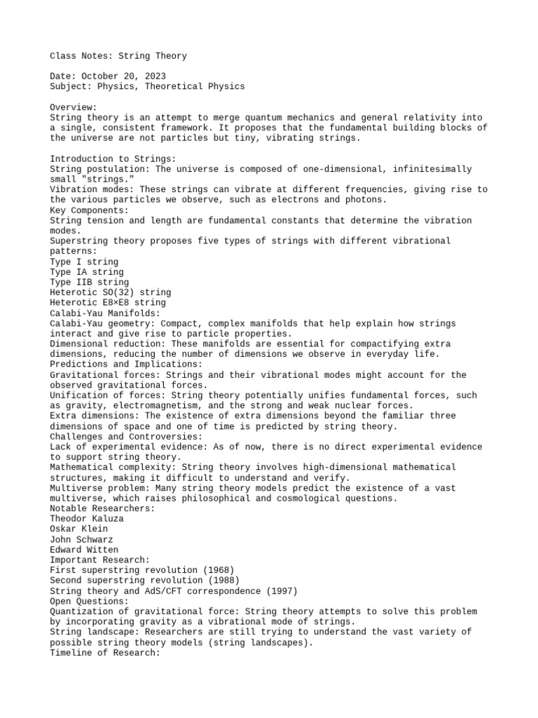 String Theory Overview and Key Concepts | PDF | String Theory | Dimension