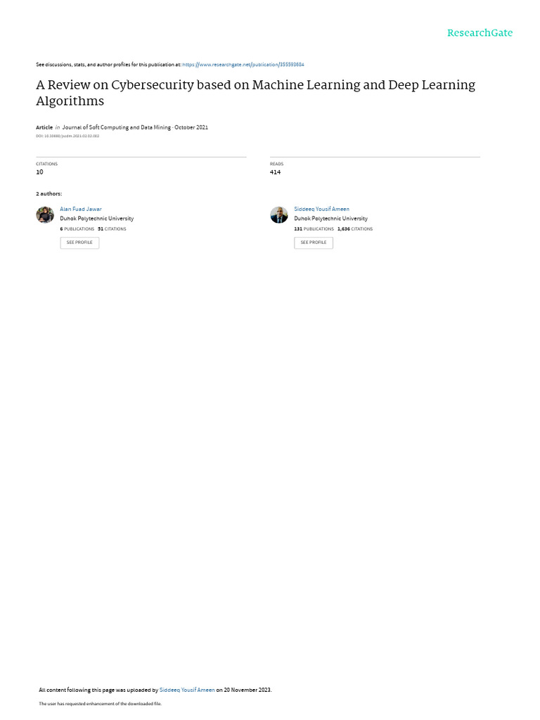 Cybersecurity: ML & DL Algorithms Review | PDF | Artificial Neural ...